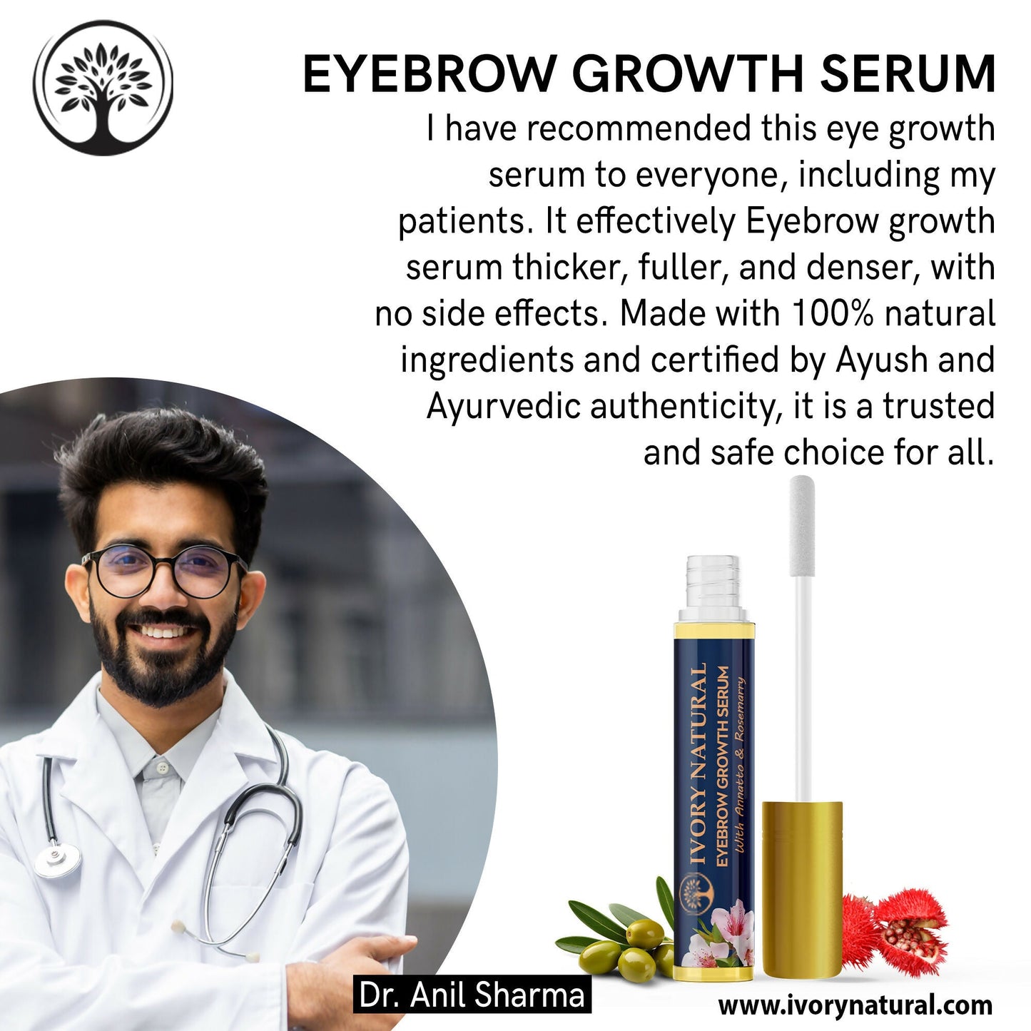 Ivory Natural Eyebrow Growth Serum - Lush Eyebrows For Both Men & Women | Swadesiicart