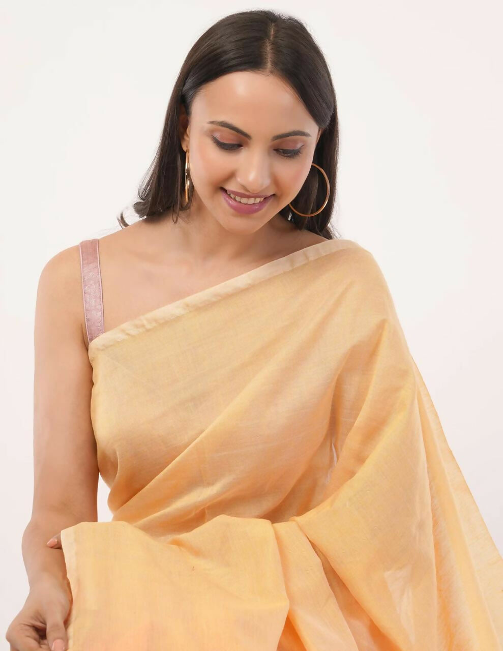 Exclusive Collection Beautiful Khadi Cotton Cream Light Orange Light Yellow Handloom Saree - Swadesiicart