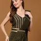 Green Polyester Solid Ready to Wear Saree with stitched Blouse - Nita | Swadesiicart