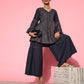 Yufta Navy Blue Printed Kurta & Sharara - Swadesiicart