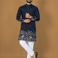 Anaita Navy Embroidery Silk Straight Kurta
