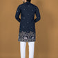 Anaita Navy Embroidery Silk Straight Kurta