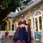 Lorenvalley Navy Blue Tussar Silk Floral Print With Foil Work Lehenga Choli with Dupatta | Swadesiicart