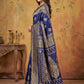 Anaita Navy Silk Blend Woven Saree With Blouse