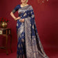 Anaita Navy Silk Blend Woven Saree With Blouse