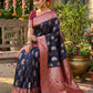 Anaita Navy Silk Blend Woven Saree With Blouse