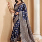 Anaita Navy Silk Blend Woven Saree With Blouse