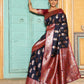 Anaita Navy Silk Woven Saree With Blouse