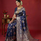 Anaita Navy Silk Blend Woven Saree With Blouse