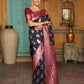 Anaita Navy Silk Woven Saree With Blouse