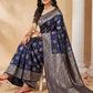 Anaita Navy Silk Blend Woven Saree With Blouse