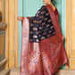 Anaita Navy Silk Woven Saree With Blouse