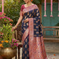 Anaita Navy Silk Blend Woven Saree With Blouse