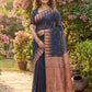 Anaita Navy Linen Woven Work Saree With Blouse