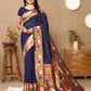 Lorenvalley Fashion Navyblue Soft Paithani Silk Woven Design Rich Zari Meenakari Weaving Saree - Swadesiicart