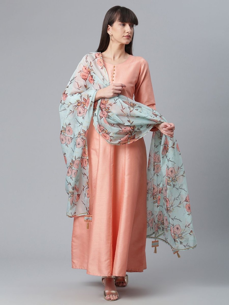 Ahalyaa Poly Silk Peach Kurta With Dupatta Set | Swadesiicart