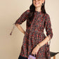 Black Poly Rayon Digital Printed A-line Top - Tarini - Swadesiicart