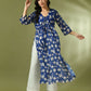 Myshka Women's Blue Printed Georgette A-Line Nyra-cut Kurta - Swadesiicart