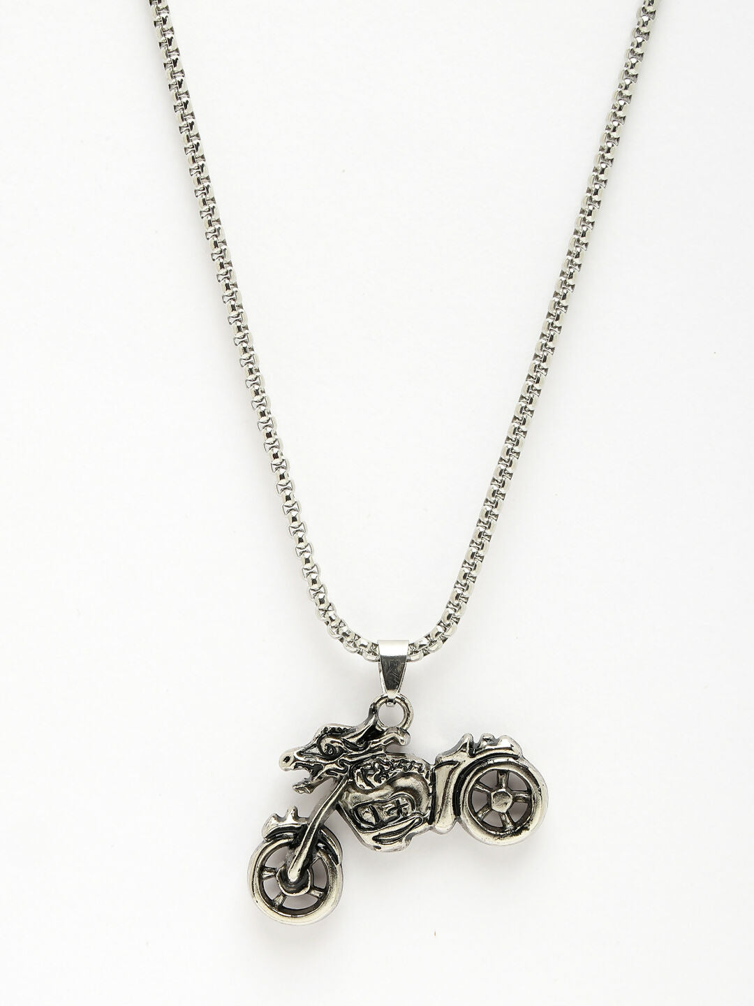 NVR Men's Rhodium-Plated Stainless Steel Bike Shaped Pendant With Chain | Swadesiicart
