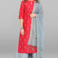 Janasya Women's Blue Cotton Floral Print Top With Palazzo | Swadesiicart