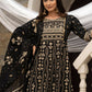 Black Cotton Cambric Printed with Sequins work Anarkali Kurta with Pant & Dupatta - Akashara