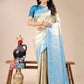 Astita Aura Silk Cream Sky Blue Banarasi Silk Saree | Swadesiicart