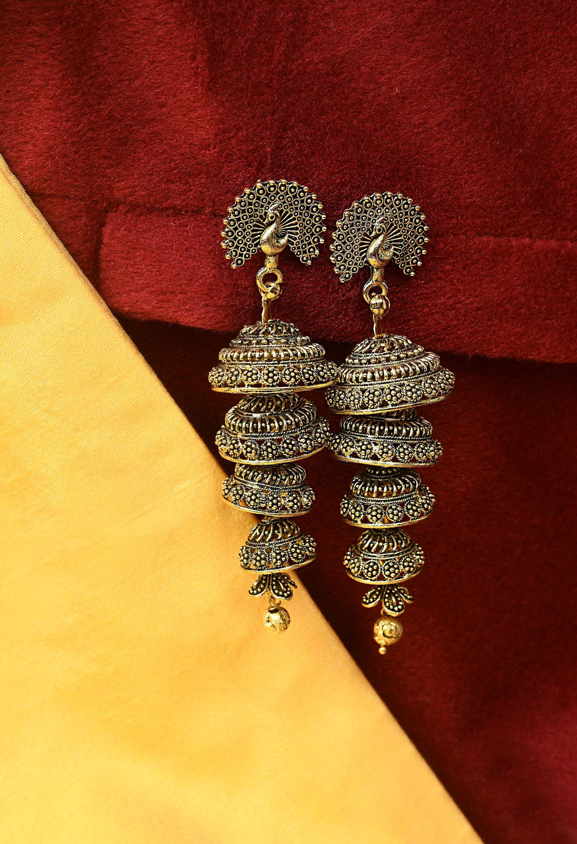 Mominos Fashion Johar Kamal Peacock Design Golden Colour Earrings - Swadesiicart