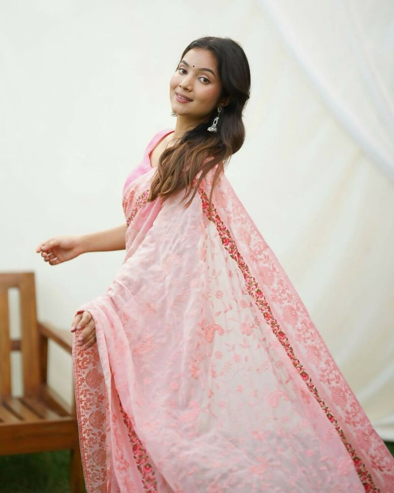 Vamsee Jasmin Peach Uae Georgette Saree - Swadesiicart