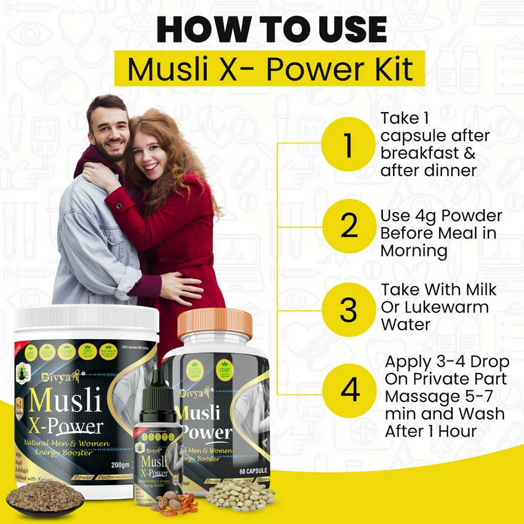Divya Shree Musli X-Power Cap, Oil and Prash Combo - Swadesiicart