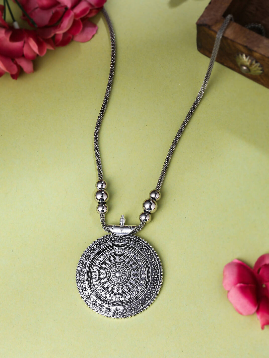 NVR Women's Elegant Silver Oxidised Brass Necklace | Swadesiicart