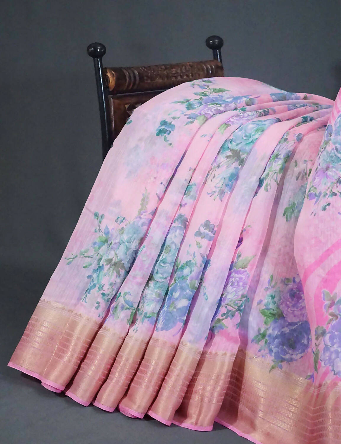 Shades of Baby Pink with Floral Design Semi Chanderi Saree By Gayathri Reddy Designer Studio | Swadesiicart