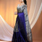 Exclusive Collection Beautiful Gray Blue Tissue Silk Hand Weaving Handloom Saree With Running Blouse Piece - Swadesiicart