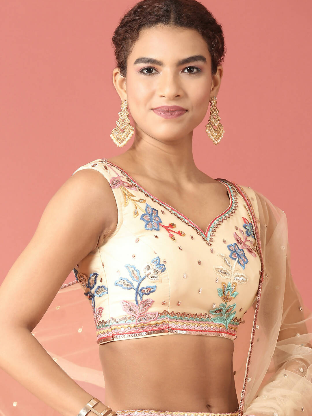 House of Panchhi Cream Net Multi colour Thread & Sequinse Work Lehenga & Blouse, Dupatta | Swadesiicart