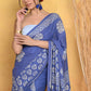 Very Much Indian Pure Cotton Handblock Printed Saree - Blue | Swadesiicart