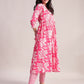 Aavyora Women's Pink Floral Cotton Kurta with Lace Detailing, with Trouser & Dupatta