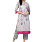 Ahalyaa Women Grey Chanderi Silk Printed Kurta Pant Set | Swadesiicart