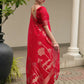 Vishnu Weaves Women's Red Linen Silk Zari Weaving Saree with Blouse - Swadesiicart