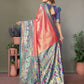 Aastha Fashion Dusty Pink Tissue Silk Paithani Woven Saree