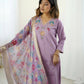 The52 Lavender Women's Gorgeous Embroidered work Viscose Gadhwal Fabric Straight Kurta, Pant and Dupatta Set - Swadesiicart