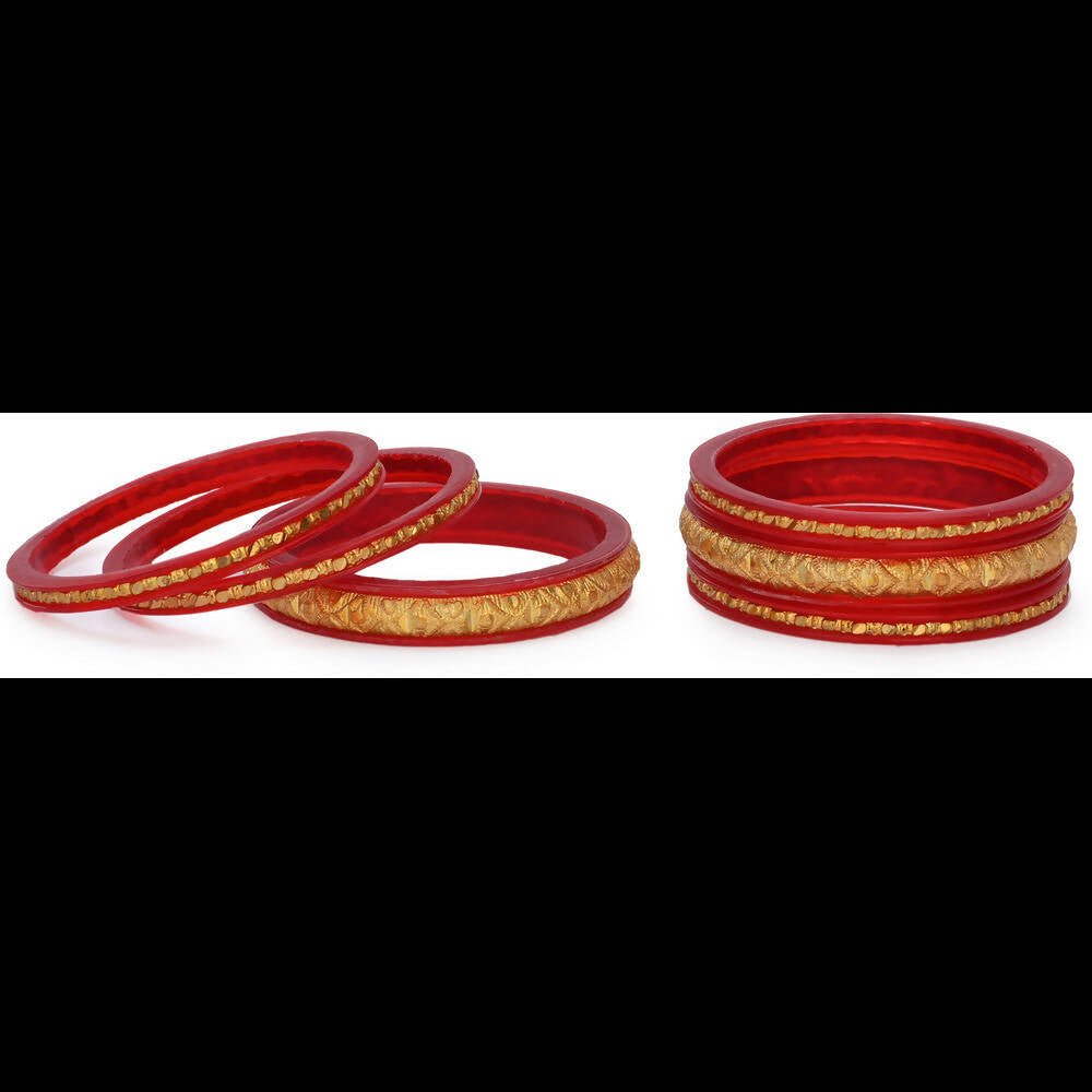Afast Designer Fancy Party Bangle/ Kada Set, Red And Gold, Sheep, Pack Of 6 - Afast Enterprises