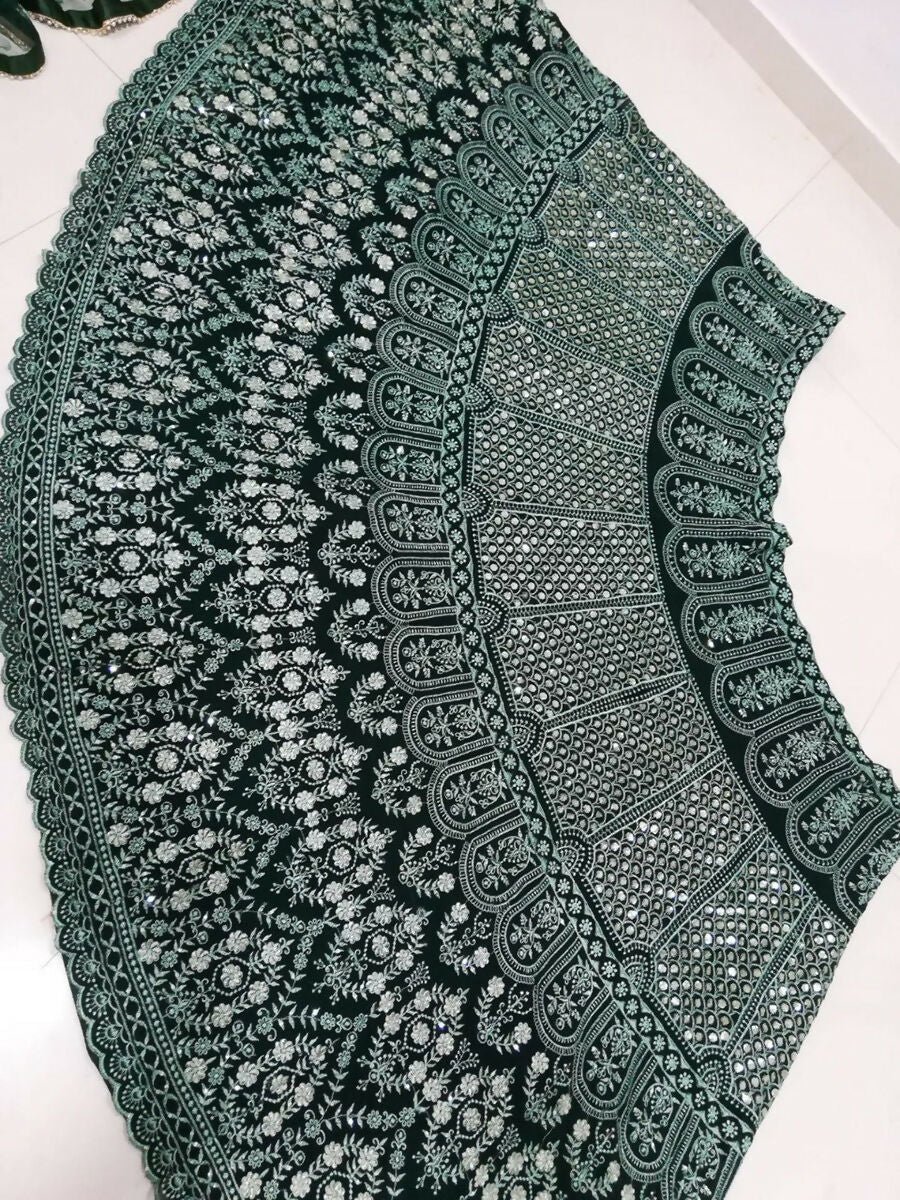 Jyoti Fashion Beautiful Bottle Green Faux Georgette 3MM Sequins with Thread & Jari Embroidery Lehenga Choli with Dupatta | Swadesiicart
