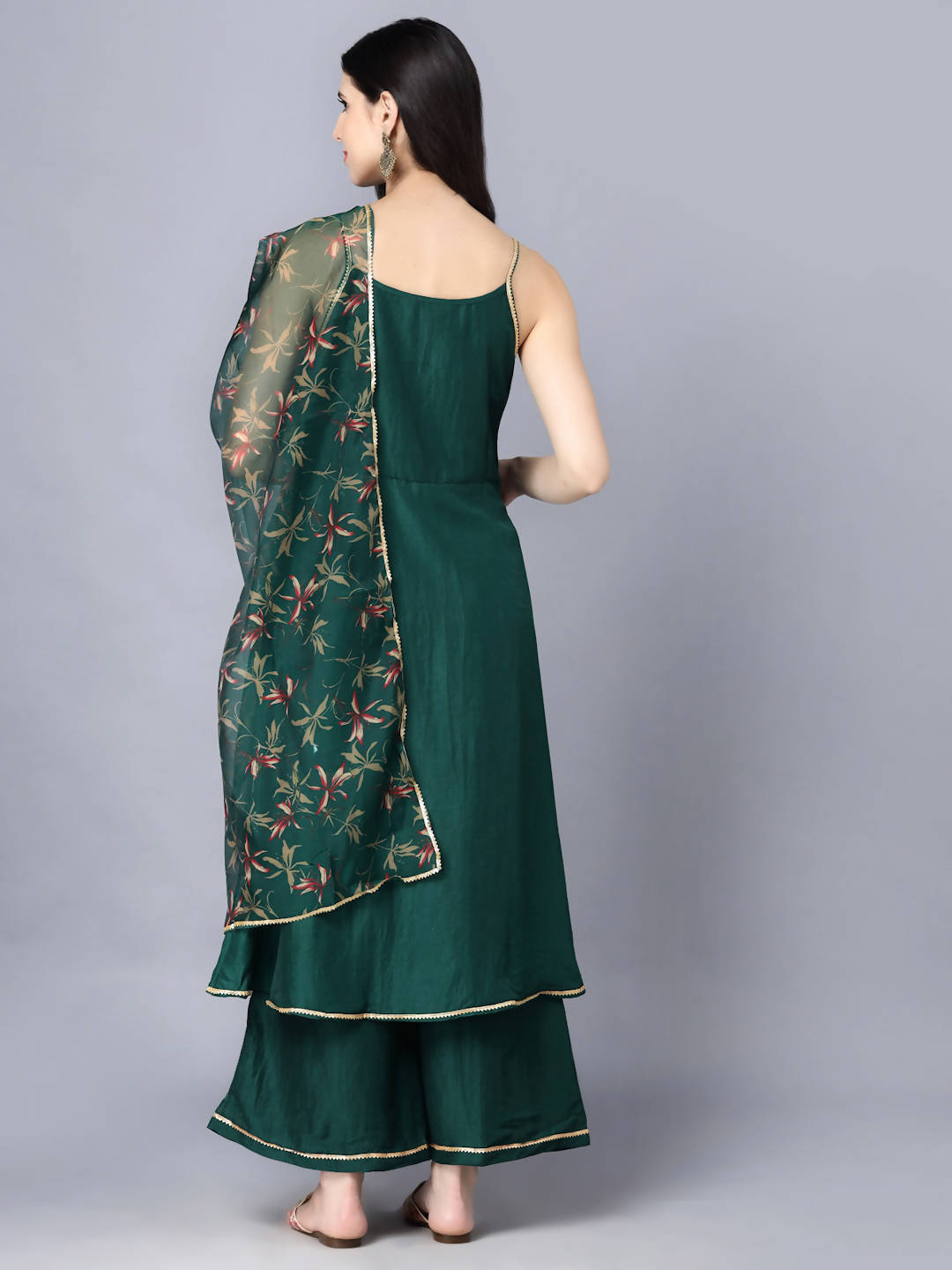 Myshka Women Green Ethnic Motifs Yoke Design Panelled Kurti with Sharara With Dupatta | Swadesiicart