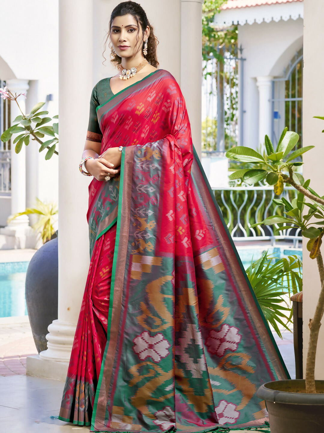 Shree Shyam Fashion Pochampalli Silk Red Saree