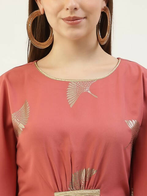FIORRA Women's Dusty Pink Poly Crepe Kaftan Type Kurta Set - Swadesiicart