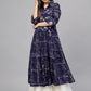 Ahalyaa Women's Navy Blue Cotton Printed Kurta | Swadesiicart