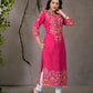 Juniper Women's Pink Thread Embroidered Liva Rayon Kurta With Sequins & Beads - Swadesiicart