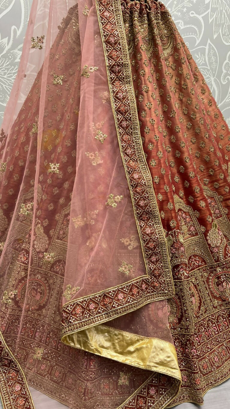 Jyoti Fashion Women's Scarlet Bridal Net Fancy Dori & Sequins Multi Thread Embroidered with Diamond Work Wedding Lehenga Choli | Swadesiicart