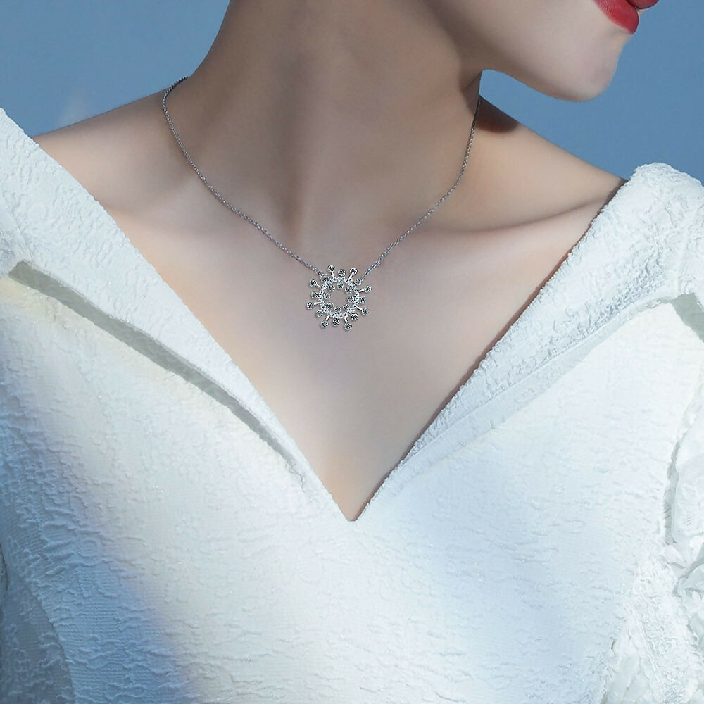 Cauer Moissanite Round Pendant Necklace in 925 Sterling Silver, White Gold Plated | Swadesiicart