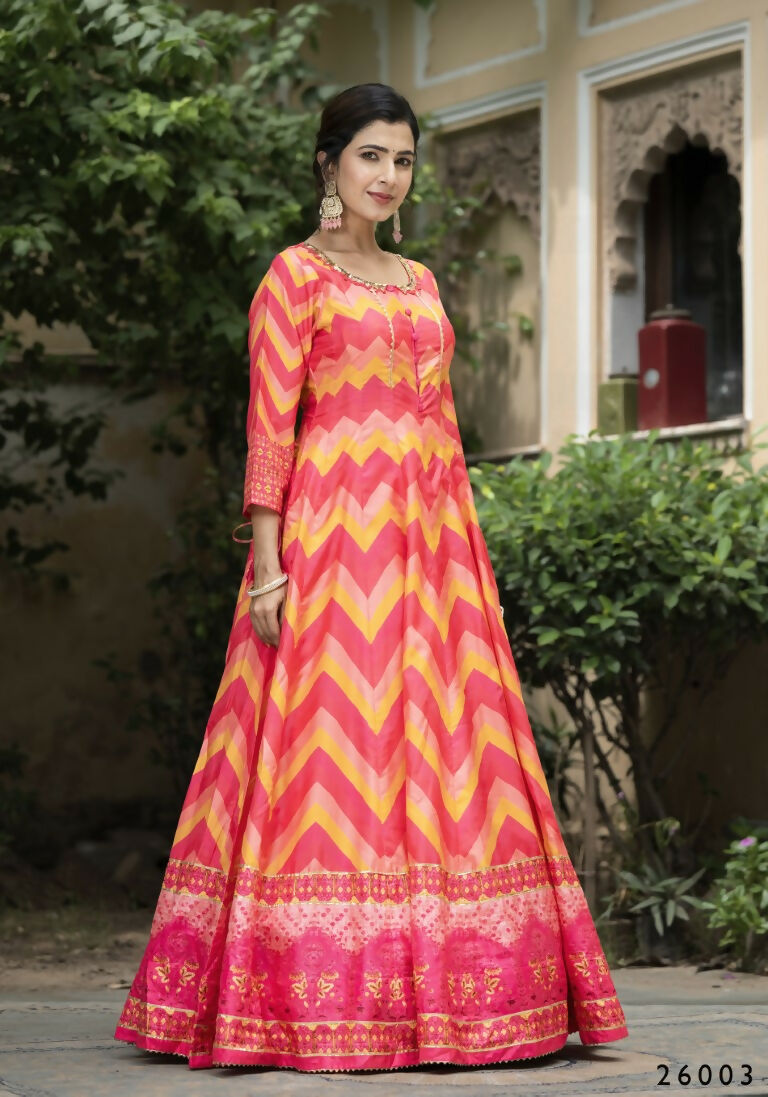 Wedding Designer Multi Soft Dola Silk Anarkali suit with Dupatta - Samanta - Swadesiicart