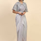Grey Satin Solid Ready to wear Saree with stitched Blouse - Vanita | Swadesiicart